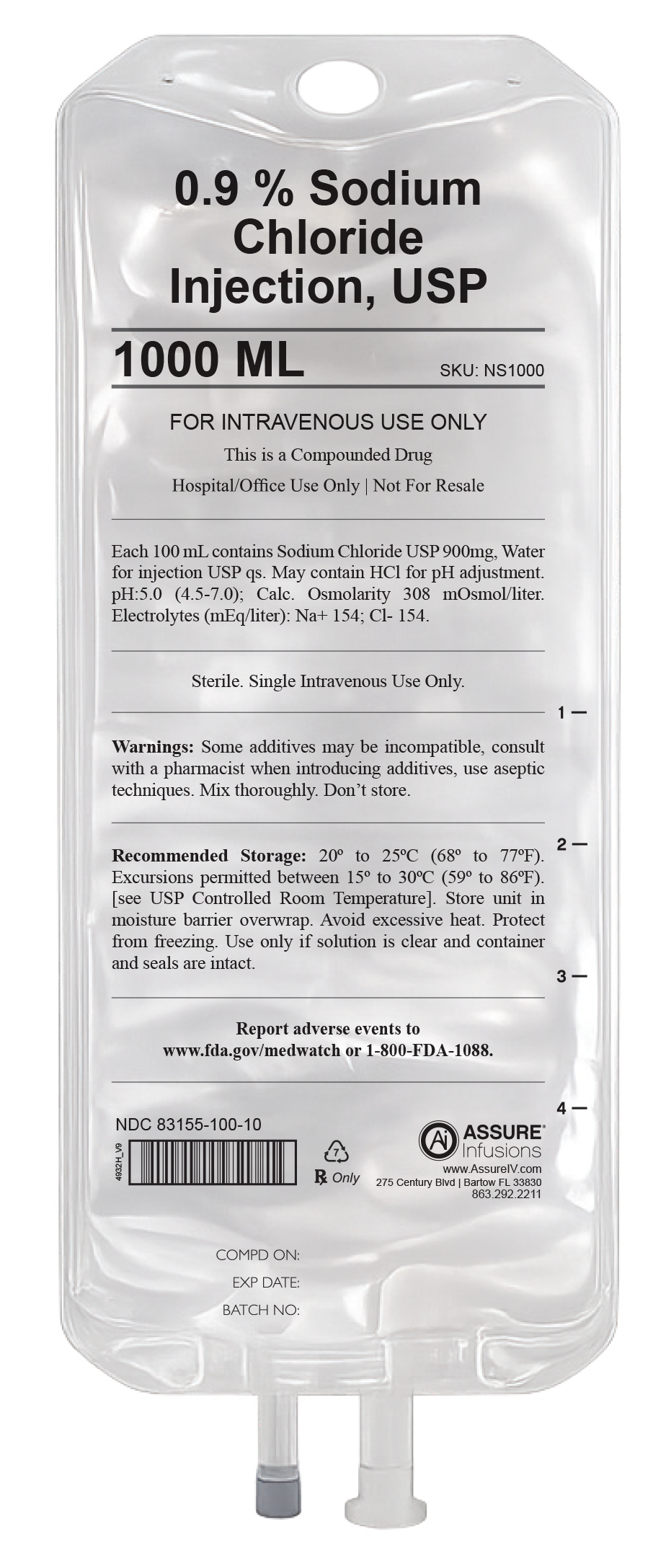 0.9% Sodium Chloride Injection, USP 1000 mL Image