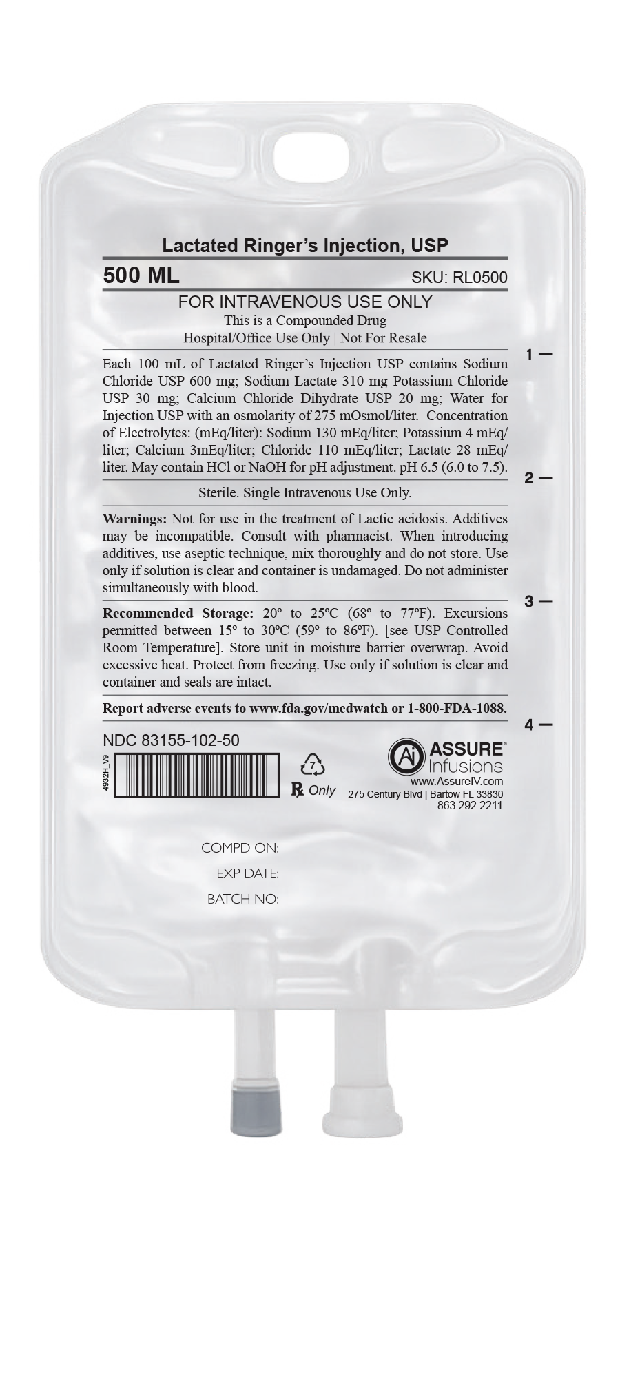 Lactated Ringer's Injection, USP 500 mL Image
