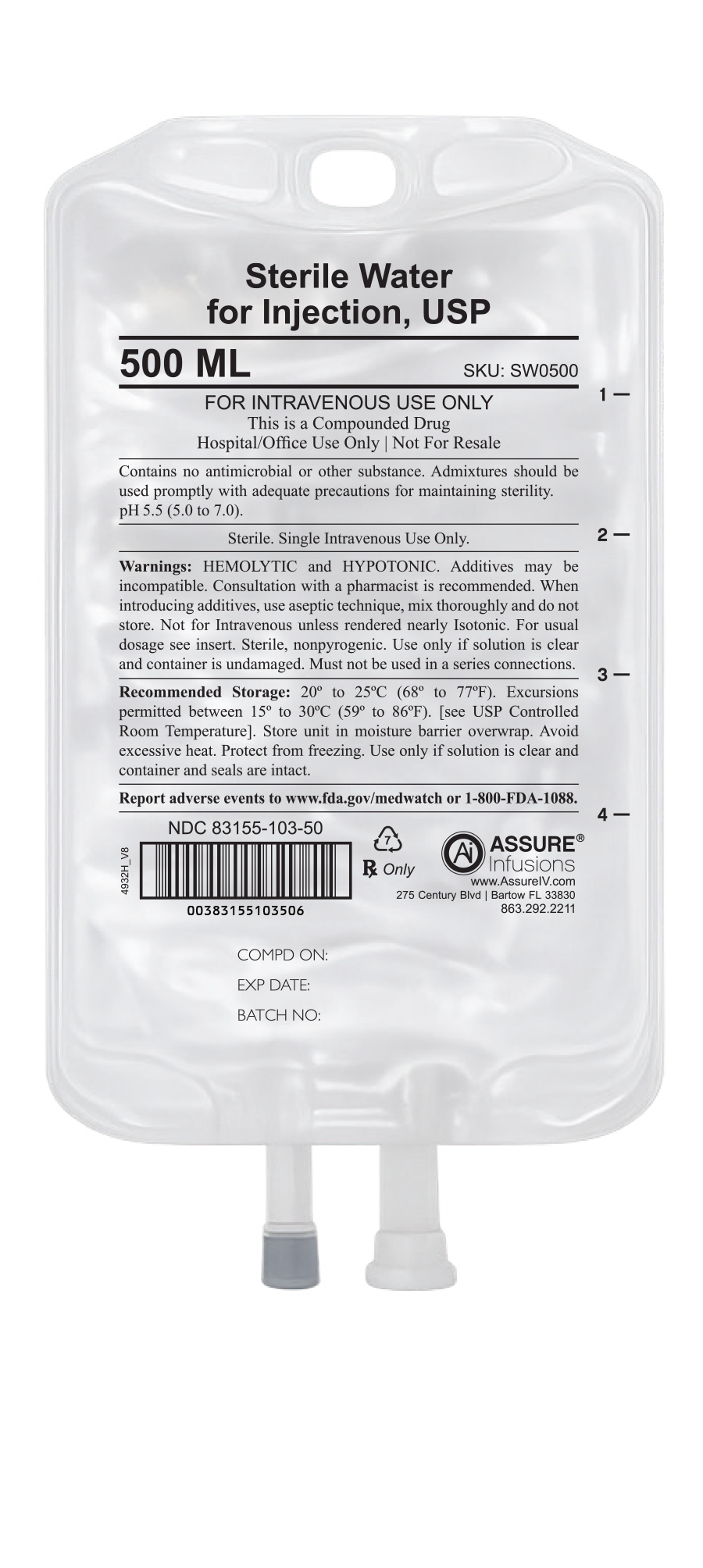 Sterile Water for Injection, USP 500 mL Image