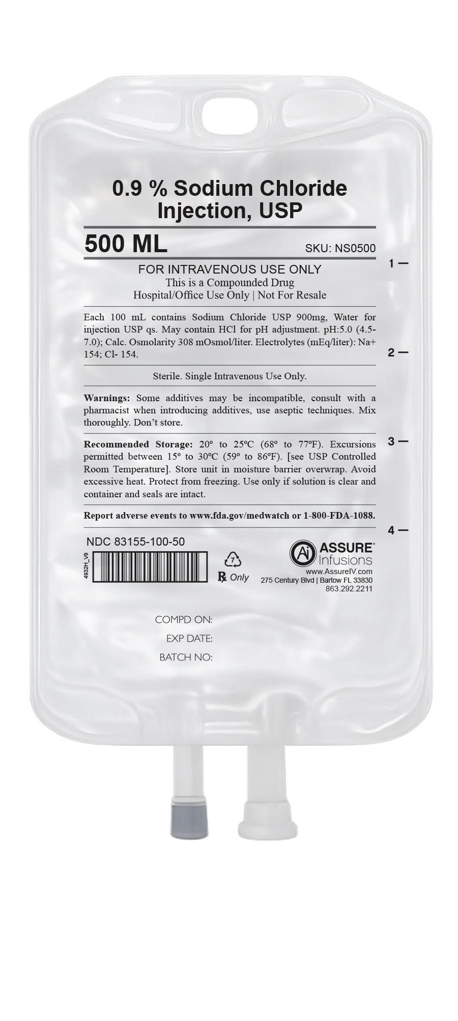 0.9% Sodium Chloride Injection, USP 500 mL Image